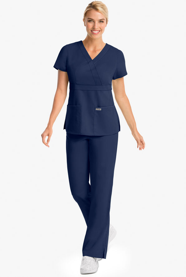 Blusa médica Grey's Anatomy estilo cruzado de corte moderno y 3 bolsillos para mujer - Indigo - 2