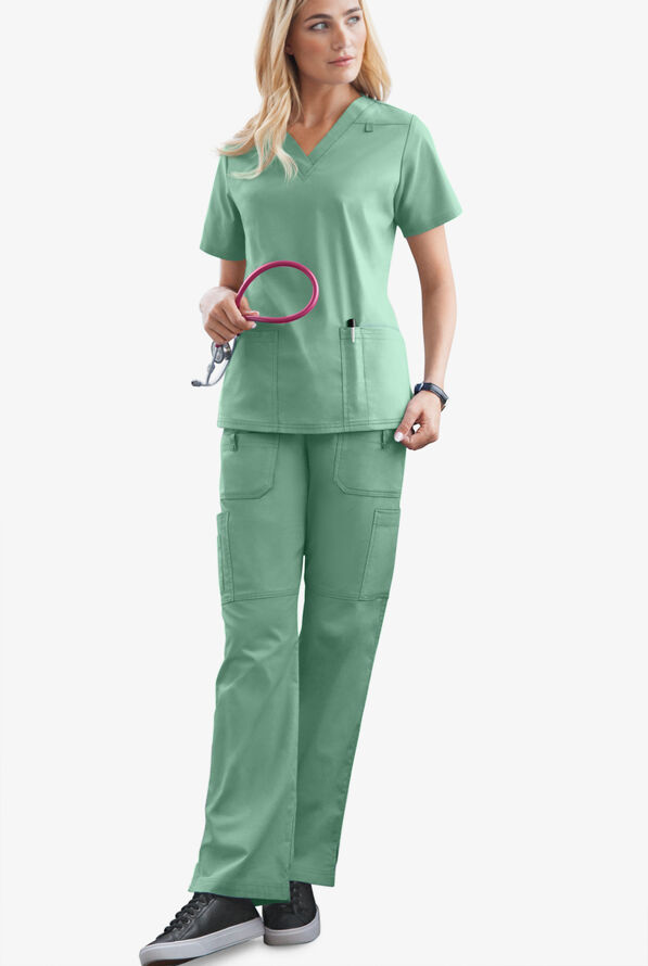 Butter-Soft STRETCH Women's 10-Pocket Drawstring Scrub Pants - Tall - Water Mint - 2