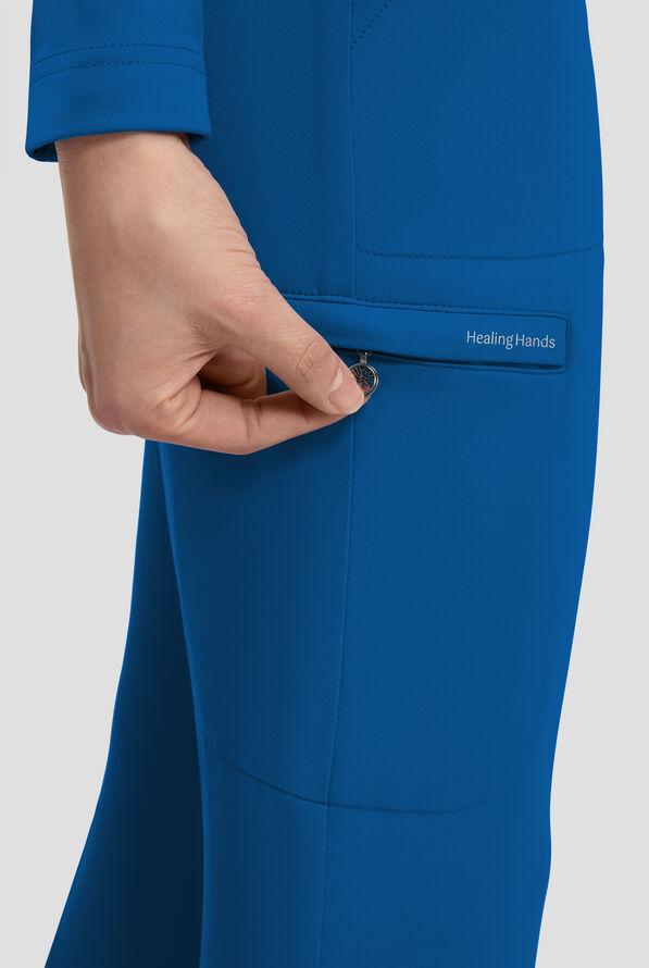 Healing Hands 360 Joelle Women's 6-Pocket STRETCH High Waist Flare Leg Scrub Pants - Royal - 3