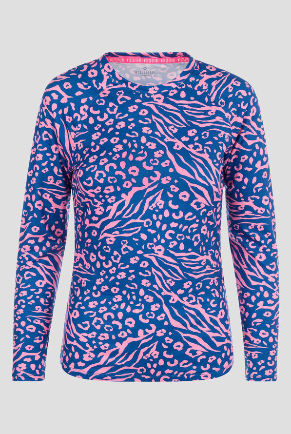 Med Couture Layers Two-Tone Animal Skin Women's STRETCH Ruched Round Neck Knit Print Underscrub - null - 1