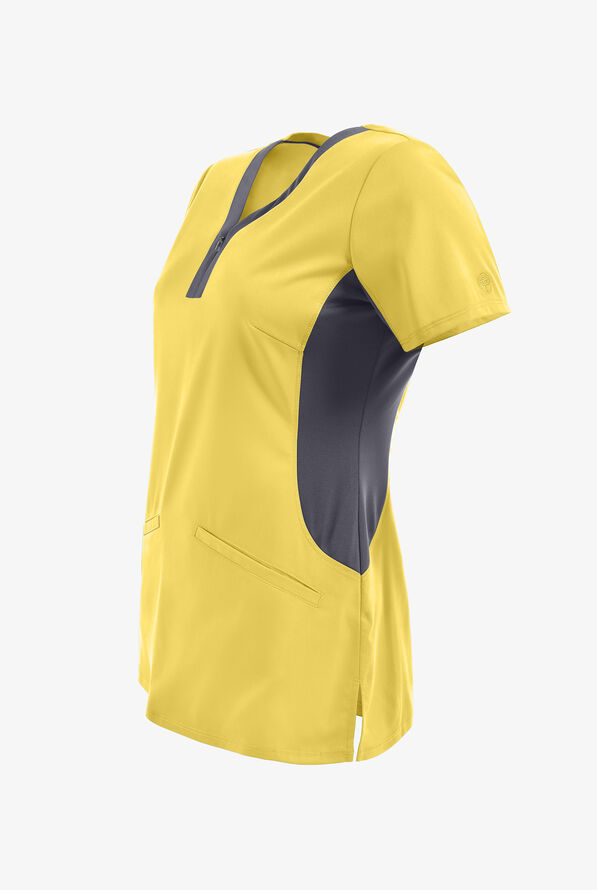 Healing Hands Purple Label Jessi Women's 3-Pocket STRETCH Y-Neck Scrub Top - Canary/Pewter - 5