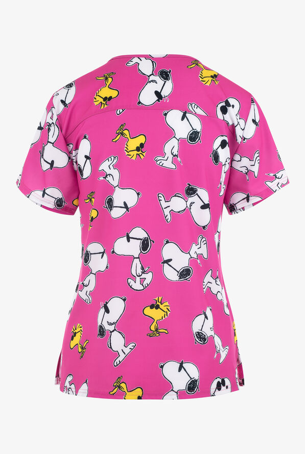 FUNSCRUBS Peanuts Stylish Snoopy Everywhere Women's 2-Pocket STRETCH V-Neck Print Scrub Top - null - 2