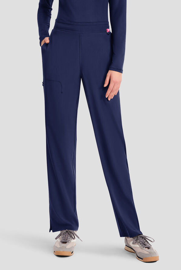 Med Couture Amp Women's 4-Pocket STRETCH Straight Leg Rib-Knit Cargo Scrub Pant - Navy - 1