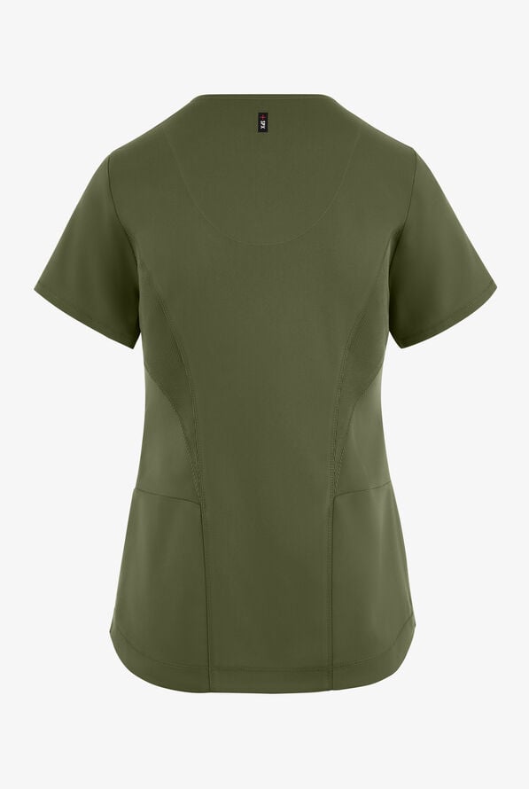 Grey's Anatomy by Barco Spandex STRETCH Carly Women's 3-Pocket Sport V-Neck Scrub Top - Olive - 2