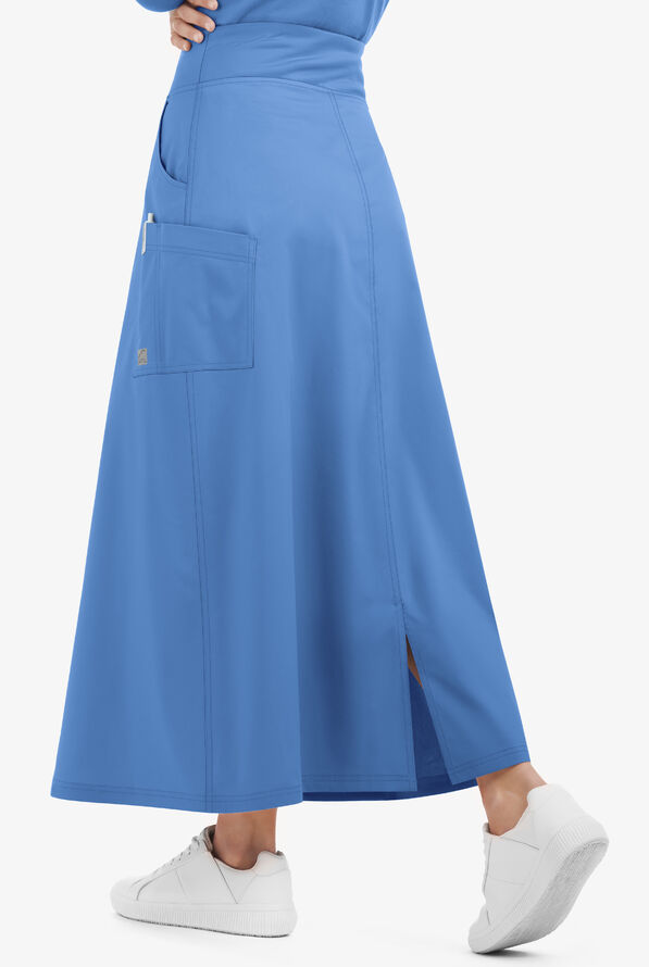 Butter-Soft STRETCH Women's 3-Pocket Ankle Length Scrub Skirt - Ceil Blue - 3