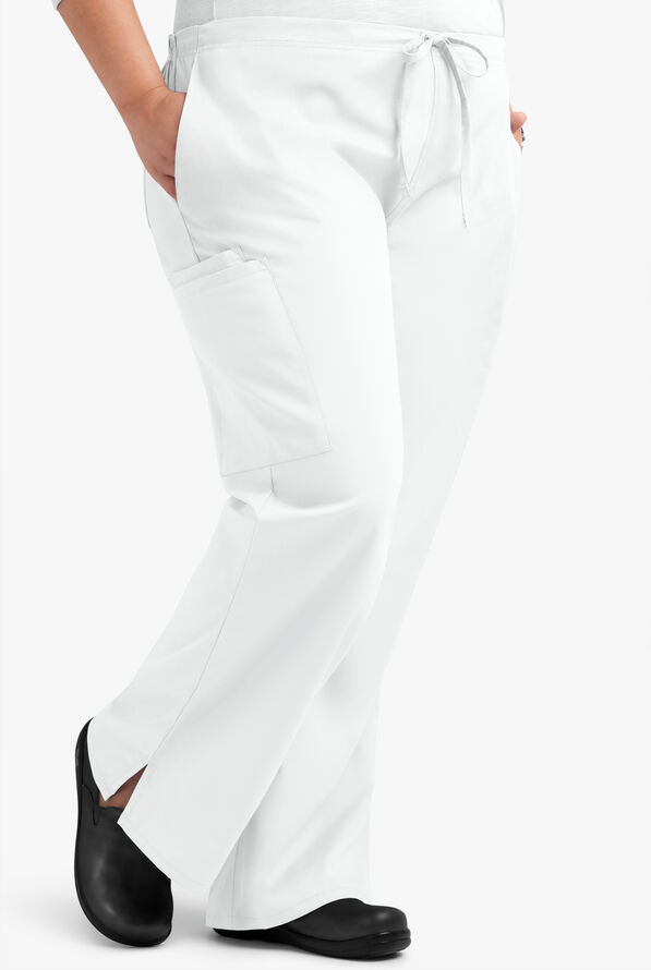 Butter-Soft Core Women's 4-Pocket Elastic Waist Back Drawstring Scrub Pants - White - 4