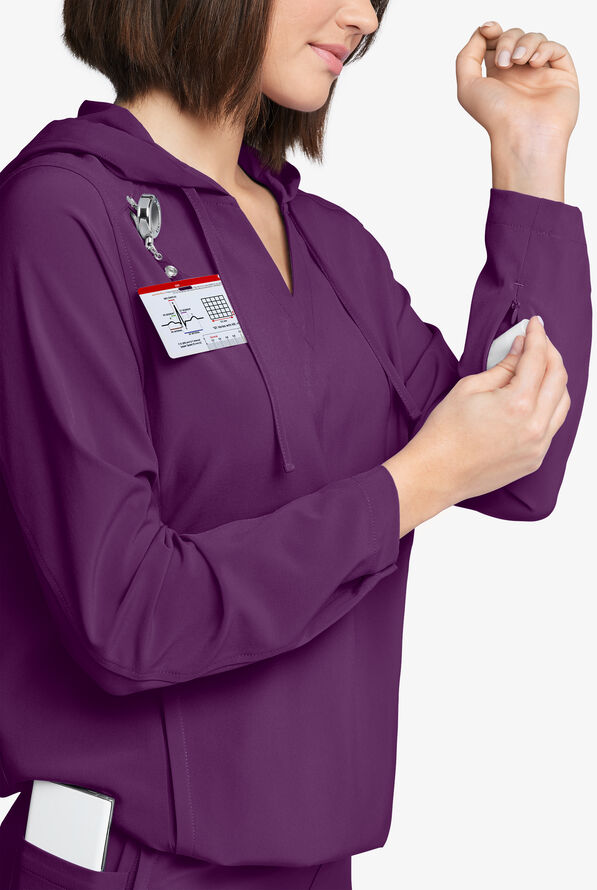 Easy STRETCH Billie Women’s 4-Pocket Pullover Scrub Hoodie - Eggplant - 4