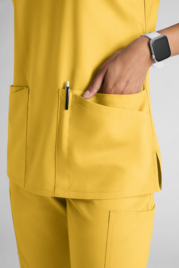 Butter-Soft STRETCH FLXTEK+ Women's 6-Pocket V-Neck Scrub Top - Warm Sun - 5