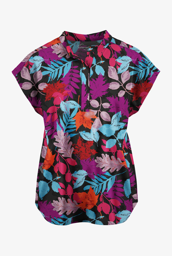 Blusa m&eacute;dica estampada Butter-Soft STRETCH Rustling Leaves de corte holgado (oversize) con mangas dolm&aacute;n y 2 bolsillos para mujer - null - 1