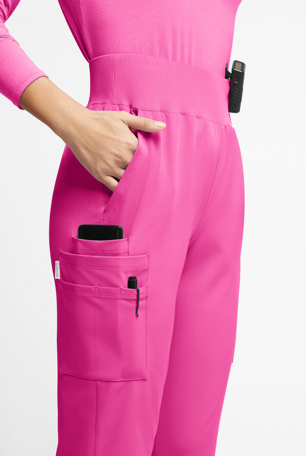 WhisperLite Semira Women's 11-Pocket High Waisted Cargo Scrub Pants - Glam Pink - 4