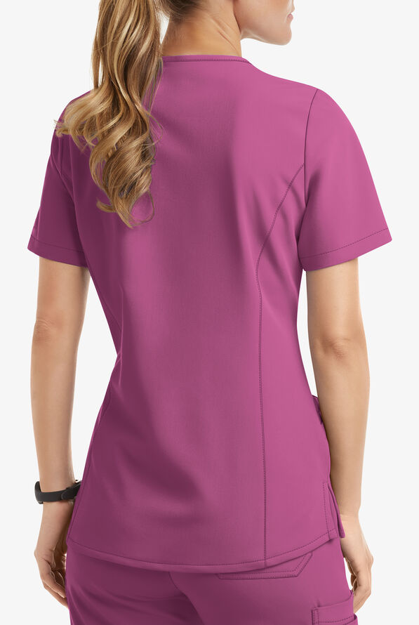 Blusa m&eacute;dica MOVEMENT by Butter-Soft Capella estilo cruzado con 5 bolsillos para mujer - Cassis Oasis - 3