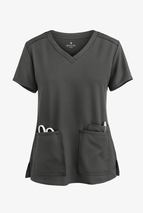 Med Couture Insight Women's 3-Pocket V-Neck Scrub Top - Pewter - 1