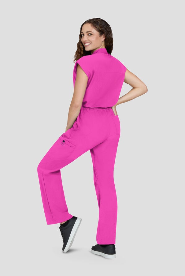 koi Solis Anja Women's 9-Pocket STRETCH Zip Front Dolman Sleeve Scrub Jumpsuit - Hibiscus - 4