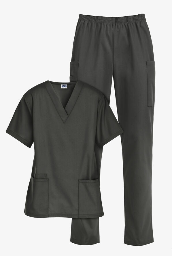 Strictly Scrubs Women’s 6-Pocket Scrub Set - Pewter - 1