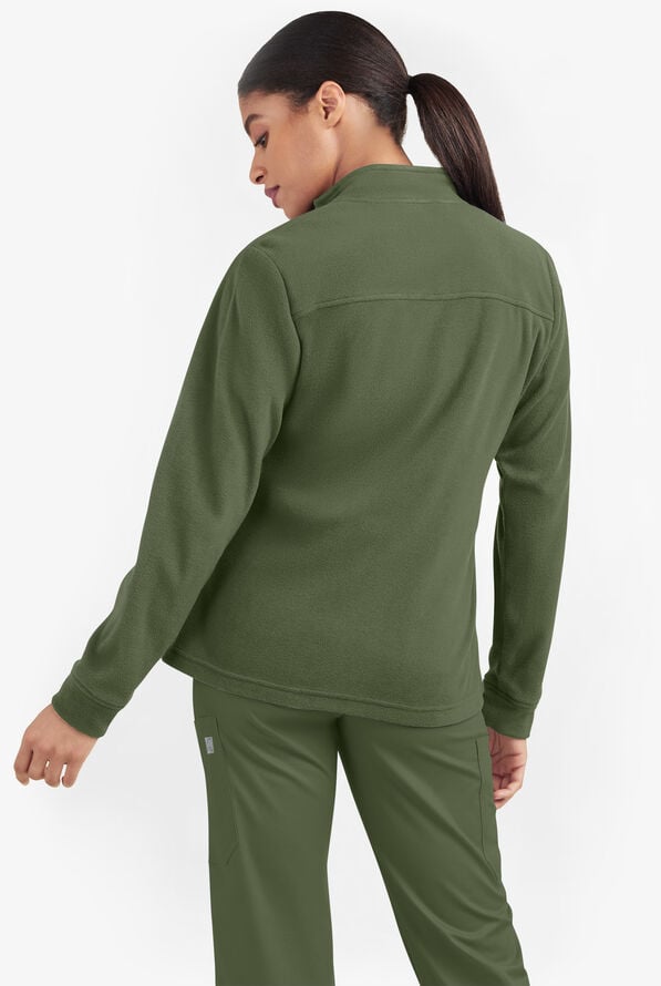 Butter-Soft STRETCH Women's 2-Pocket Zip Front Fleece Scrub Jacket - Light Olive - 2