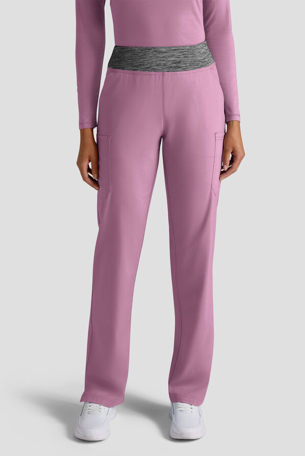 Butter-Soft STRETCH FLXTEK+ Women's 4-Pocket Knit Waistband Yoga Scrub Pants - Smokey Mauve / Charcoal Melange - 1