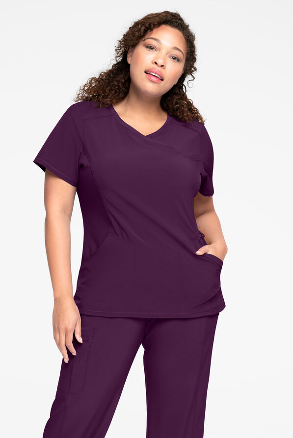 Infinity Women's 4-Pocket STRETCH Mock Wrap Scrub Top - Eggplant - 2