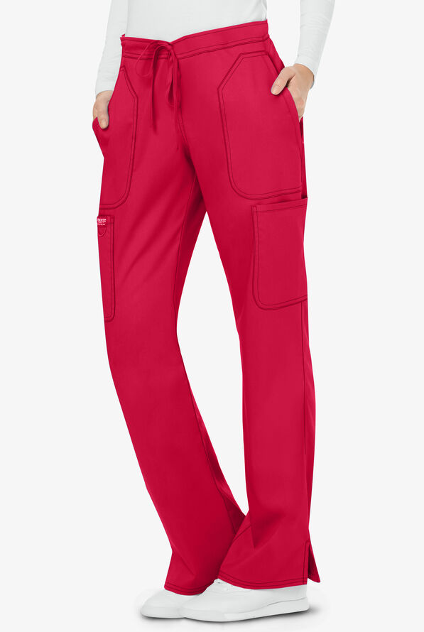 Cherokee Workwear Revolution Women's 5-Pocket STRETCH Drawstring Cargo Scrub Pants - Petite - Red - 1