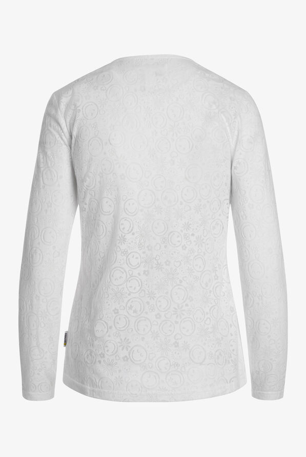 koi Smiley World Burnout White Women's STRETCH Long Sleeve Knit Underscrub - null - 2