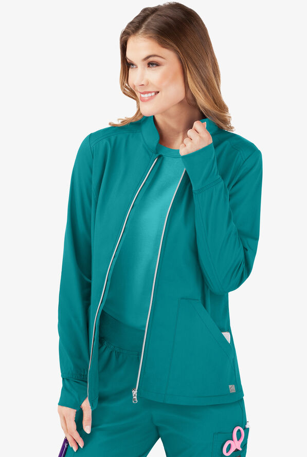 Butter-Soft STRETCH Women's 3-Pocket Zip Front Scrub Jacket - Teal - 3