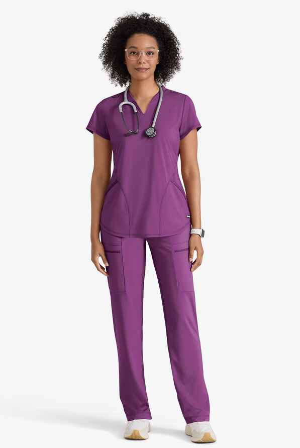 Grey's Anatomy by Barco Knit STRETCH Define Women's 2-Pocket Banded Notched V-Neck Scrub Top - Imperial Violet - 3