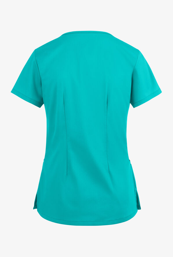 Blusa m&eacute;dica UA Butter-Soft STRETCH con cremallera en el cuello curvo y 4 bolsillos para mujer - Bright Teal - 4