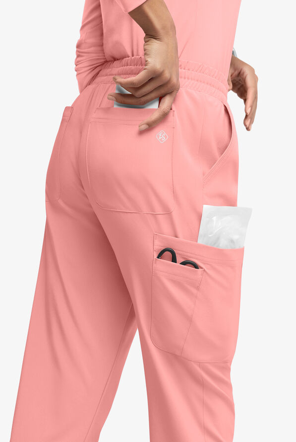 Easy STRETCH Naya Women’s Natural Waist 6-Pocket Straight Leg Scrub Pants - Petite - Autumn Coral - 4