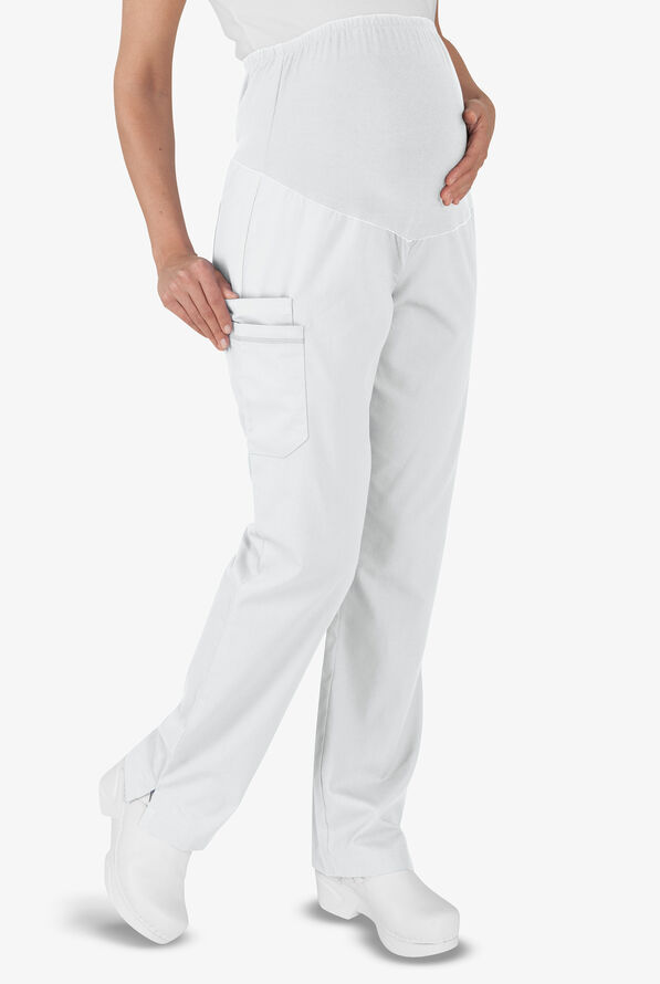 Butter-Soft STRETCH Women's 6-Pocket Knit Waist Maternity Scrub Pants - White - 1