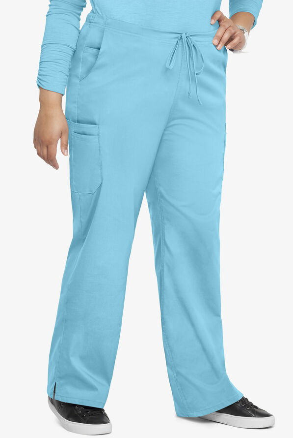 Butter-Soft STRETCH Women's 9-Pocket Drawstring with Back Elastic Scrub Pants - Poolside View - 3