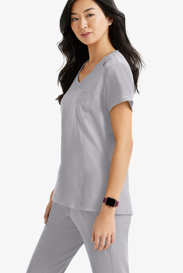 Skechers by Barco Dignity Women's 1-Pocket STRETCH Tuck In V-Neck Scrub Top - Moonstruck - 4