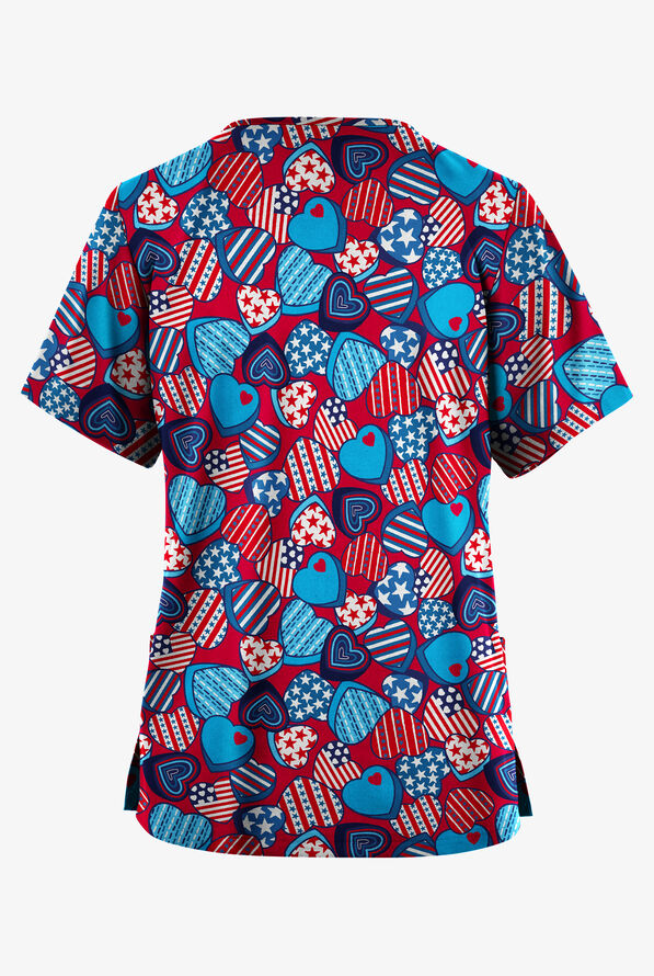 Blusa médica estampada Butter-Soft Originals Candy Hearts Turquoise con cuello en V y 2 bolsillos para mujer - null - 2