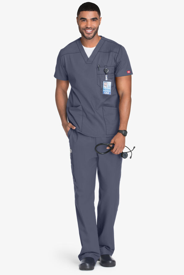 Camisa m&eacute;dica Dickies EDS Signature STRETCH con cuello en V y 5 bolsillos para hombre - Pewter - 2