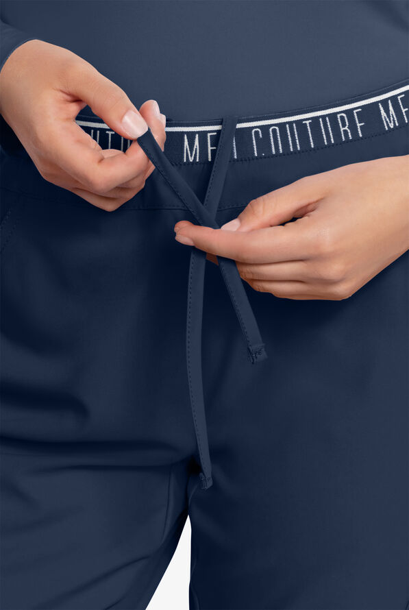 Med Couture Insight Women's 5-Pocket Logo Waistband Tapered Leg Cargo Scrub Pants - Navy - 3