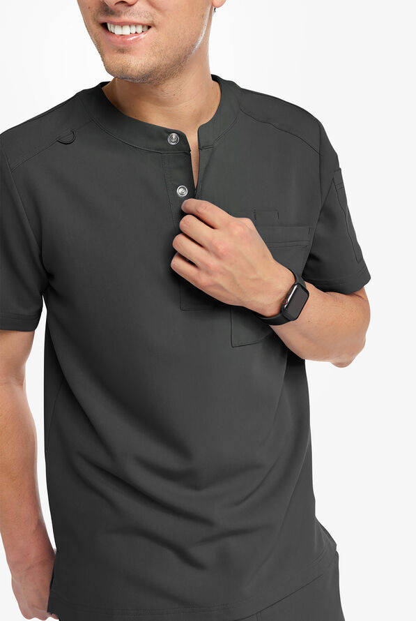 Camisa médica Keswi estilo Henley con mangas cortas y 4 bolsillos para hombre - Pewter - 7