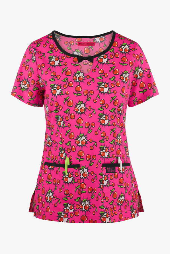 Betsey Johnson Cherry Heart Pow Print Scrub Top - null - 1