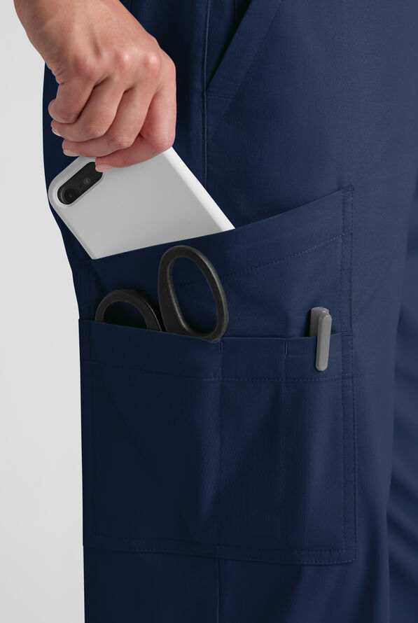 Butter-Soft STRETCH Women's 8-Pocket Cargo Button Front Pant With Fly Scrub Pants - Navy - 5