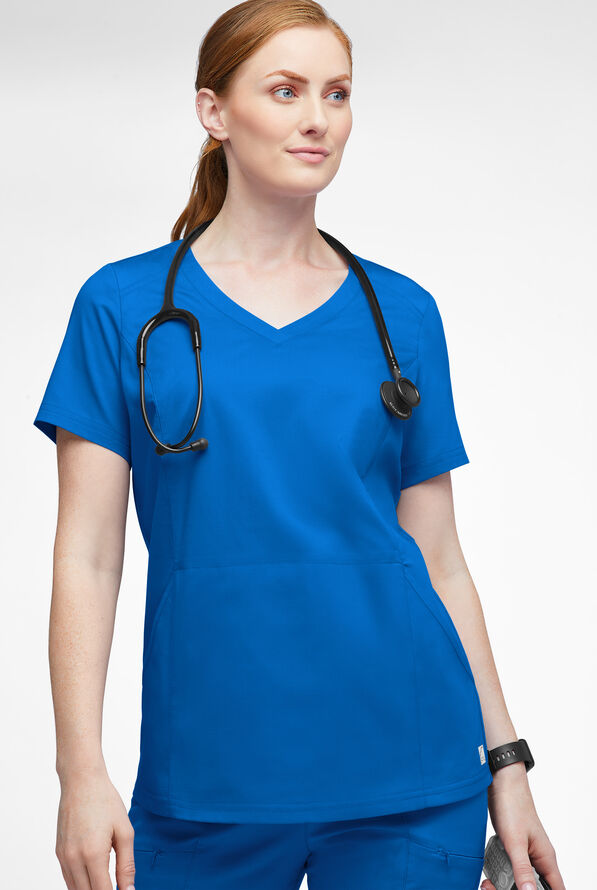 Blusa m&eacute;dica UA Butter-Soft STRETCH con detalle tejido y 3 bolsillos para mujer - Royal - 3