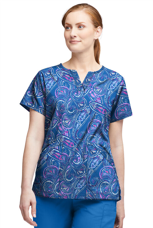 Blusa médica estampada Tafford Active STRETCH Elegant Paisley Royal con cuello en V con muesca y 4 bolsillos para mujer - null - 1
