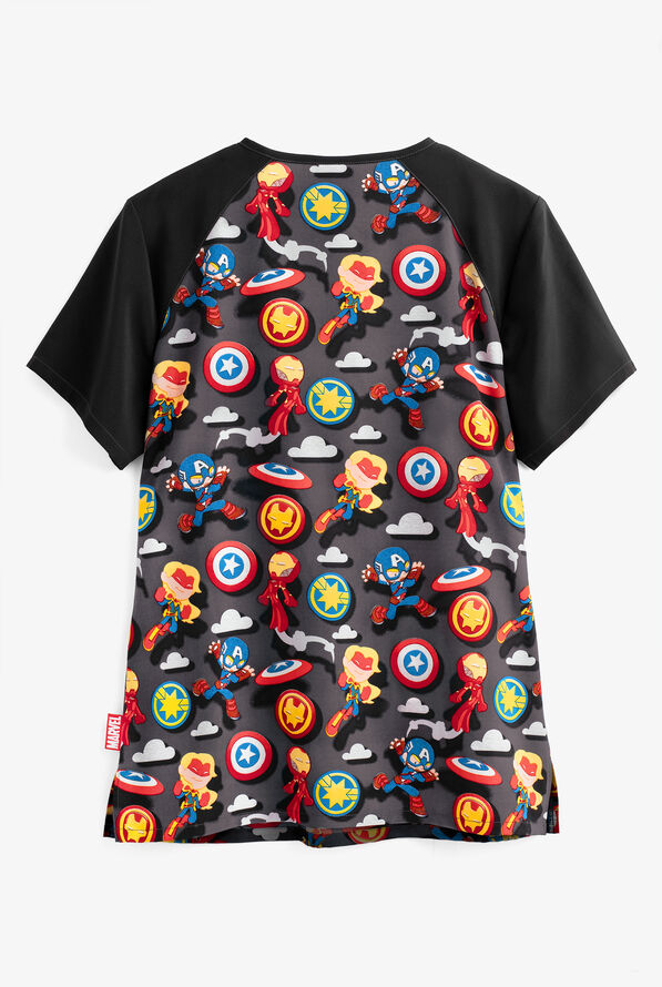 Cherokee Tooniforms Marvel Avengers Forever Women's 2-Pocket V-Neck Print Scrub Top - null - 2