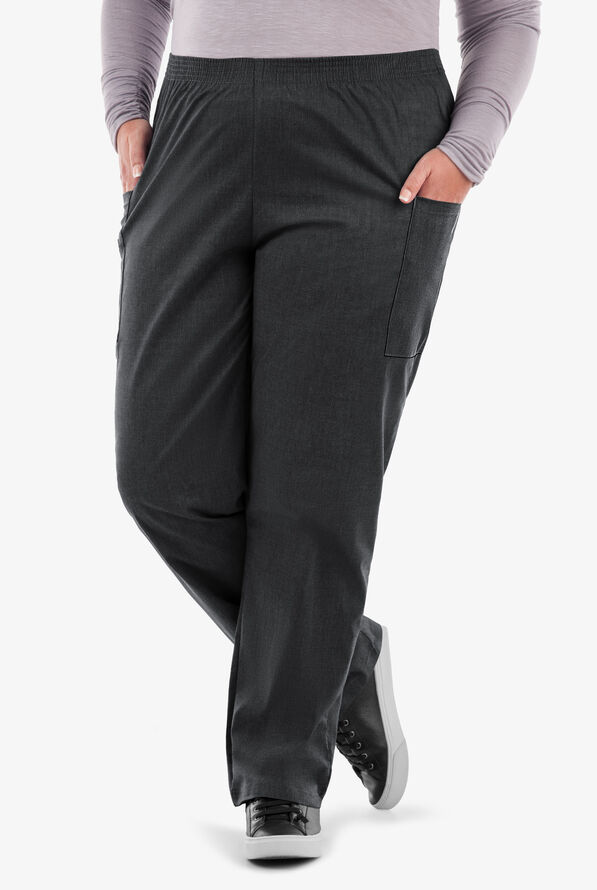 Butter-Soft STRETCH Women's 3-Pocket Plus Size Pull On Scrub Pants - Heather Charcoal - 1