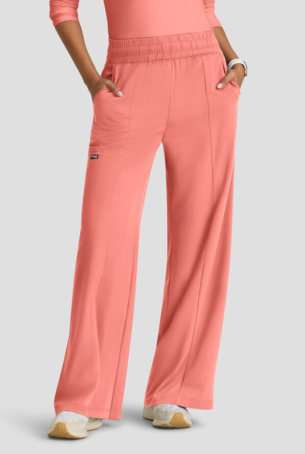 Grey's Anatomy by Barco Emerge Emerson Women's 5-Pocket STRETCH High-Rise Wide Leg Scrub Pants - Bright Papaya - 1