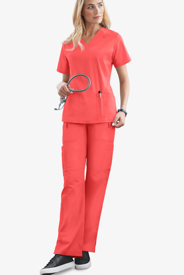 Butter-Soft STRETCH Women's 10-Pocket Drawstring Scrub Pants - Tall - Radiant Red - 2
