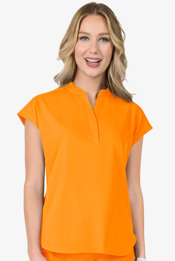 Zavate Ava Therese Piper Women's 2-Pocket STRETCH Dolman Sleeve Mandarin Collar Scrub Top - Orange Glow - 2