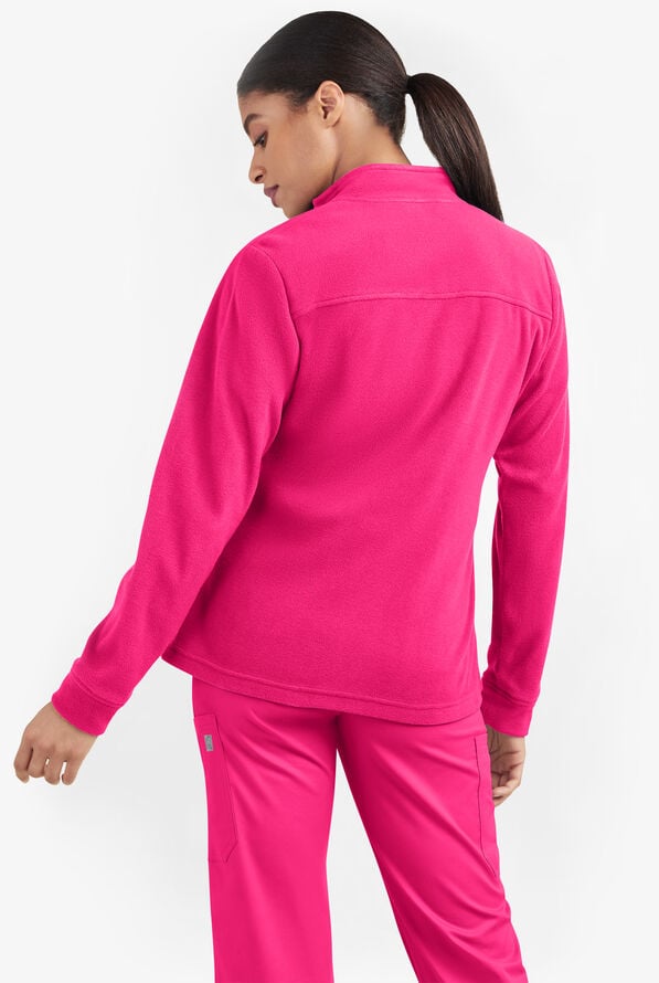 Butter-Soft STRETCH Women's 2-Pocket Zip Front Fleece Scrub Jacket - Reactive Pink - 2