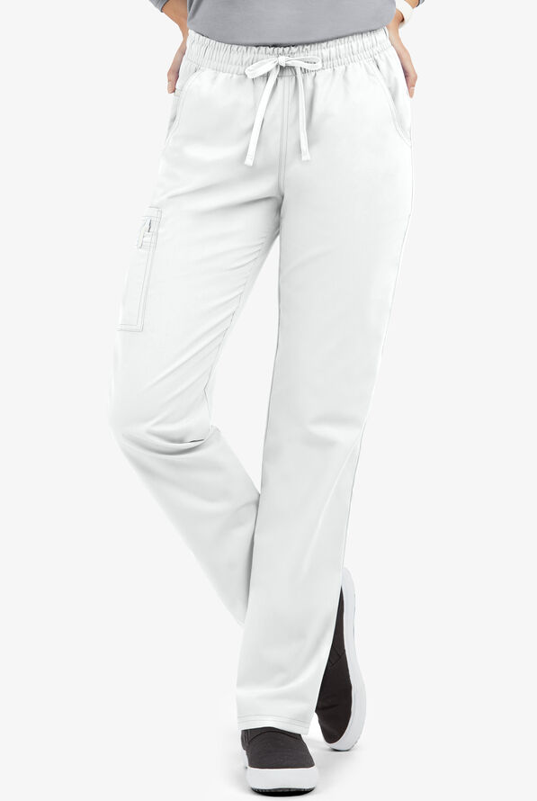 Butter-Soft Core Women's 8-Pocket Tapered Leg Scrub Pants - White - 1