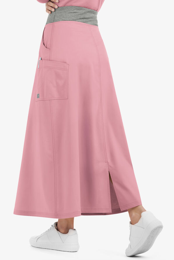 Butter-Soft STRETCH Women's 3-Pocket Ankle Length Scrub Skirt - Cosmo Pink / Silver Melange - 3