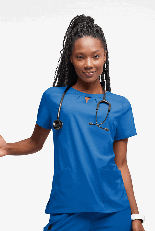 Blusa m&eacute;dica Easy STRETCH Salma con cuello ojo de cerradura y 3 bolsillos para mujer - Royal - 4