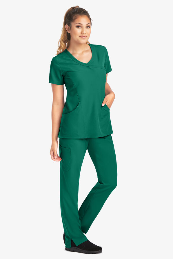 Skechers by Barco Reliance Women's 3-Pocket STRETCH Mock Wrap Scrub Top - Hunter - 2