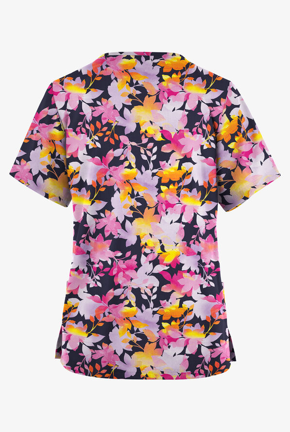 Butter-Soft Originals Dreamy Garden Navy Women's 2-Pocket Classic Fit V-Neck Print Scrub Top - null - 2