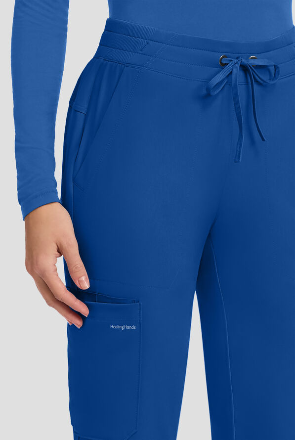 HH Works by Healing Hands Women's 5-Pocket STRETCH Straight Leg Drawstring Cargo Scrub Pants - Royal - 2